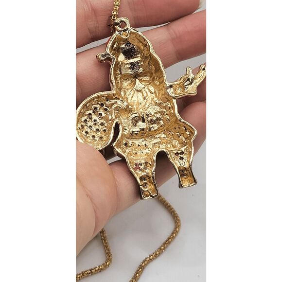 Betsey Johnson Rhinestone Purple Magenta Santa Necklace 30in chain 3in pendant - Picture 3 of 5